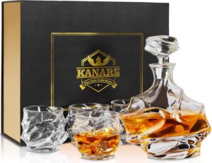 Karafka do whisky 750 ml z 4 szklankami – zestaw 5 sztuk w pudełku
